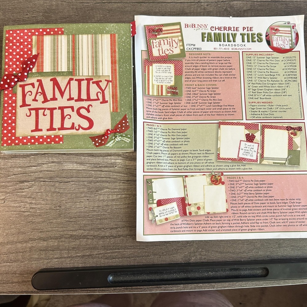 BoBunny Family‎ Ties Scrapbook Mini Album Cherry Pie Kit + Instructions Lot Set